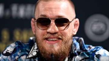 LAS VEGAS, NV - JANUARY 20: UFC featherweight champion and lightweight challenger Conor McGregor of Ireland interacts with the media during the UFC 197 on-sale press conference event inside MGM Grand Hotel