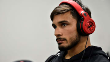 CHARLOTTE, NC - JANUARY 27: Dennis Bermudez gets his hands wrapped backstage during a UFC Fight Night event at Spectrum Center on January 27, 2018 in Charlotte, North Carolina. (Photo by Mike Roach/Zuffa LLC/Zuffa LLC via Getty Images)
