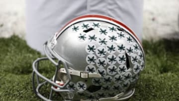 Jan 1, 2015; New Orleans, LA, USA; General view of an Ohio State Buckeyes helmet prior to the 2015 Sugar Bowl against the Alabama Crimson Tide at Mercedes-Benz Superdome. Mandatory Credit: Matthew Emmons-USA TODAY Sports