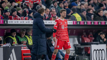 Bayern Munich head coach Julian Nagelsmann and forward Thomas Muller. (Photo by Markus Gilliar - GES Sportfoto/Getty Images)