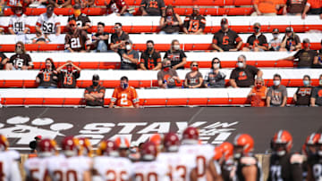 CLEVELAND, OHIO - SEPTEMBER 27: Fans at FirstEnergy Stadium watch a game between the Washington Football Team and Cleveland Browns on September 27, 2020 in Cleveland, Ohio. Cleveland won the game 34-20. (Photo by Gregory Shamus/Getty Images)