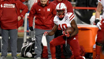 COLLEGE PARK, MD - NOVEMBER 23: JD Spielman #10 of the Nebraska Cornhuskers runs with the ball against the Maryland Terrapins on November 23, 2019 in College Park, Maryland. (Photo by G Fiume/Maryland Terrapins/Getty Images)