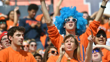 CHAMPAIGN, IL - OCTOBER 29: Illinois fans celebrate during a Big Ten Conference football game between the University of Minnesota Golden Gophers and the University of Illinois Fighting Illini on October 29, 2016, at Memorial Stadium in Champaign, IL. Minnesota won, 40-17. (Photo by Keith Gillett/Icon Sportswire via Getty Images)
