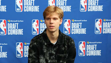 CHICAGO, ILLINOIS - MAY 17: Gradey Dick speaks with the media during the NBA Draft Combine at the Wintrust Arena on May 17, 2023 in Chicago, Illinois. NOTE TO USER: User expressly acknowledges and agrees that, by downloading and or using this photograph, User is consenting to the terms and conditions of the Getty Images License Agreement. (Photo by Stacy Revere/Getty Images)