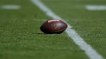 SANTA CLARA, CA - NOVEMBER 05: A detailed view of a NFL Football with the NFL Crest is seen on the field during warm ups prior to the start of an NFL game between the Arizona Cardinals and the San Francisco 49ers on November 5, 2017 at Levi's Stadium in Santa Clara, CA. (Photo by Robin Alam/Icon Sportswire via Getty Images)