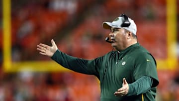 KANSAS CITY, MO - AUGUST 30: Head coach Mike McCarthy of the Green Bay Packers motions from the sidelines during the preseason game against the Kansas City Chiefs at Arrowhead Stadium on August 30, 2018 in Kansas City, Missouri. (Photo by Jamie Squire/Getty Images)