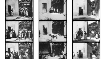 Stills from the Lumière Brother's La Sortie de l'usine Lumière à Lyon (1895-1896).