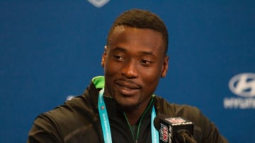 Feb 27, 2016; Indianapolis, IN, USA; Clemson defensive back Mackensie Alexander speaks to the media during the 2016 NFL Scouting Combine at Lucas Oil Stadium. Mandatory Credit: Trevor Ruszkowski-USA TODAY Sports