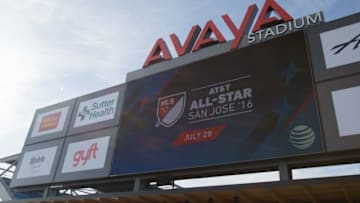 Feb 11, 2016; San Jose, CA, USA; Video board before the 2016 AT&T MLS All-Star opponent announcement at Avaya Stadium. Mandatory Credit: Kelley L Cox-USA TODAY Sports