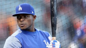 SAN FRANCISCO, CA - APRIL 27: Yasiel Puig #66 of the Los Angeles Dodgers warms up before their game against the San Francisco Giants at AT&T Park on April 27, 2018 in San Francisco, California. (Photo by Ezra Shaw/Getty Images)