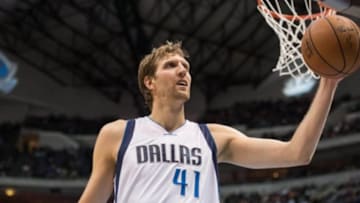 Nov 9, 2014; Dallas, TX, USA; Dallas Mavericks forward Dirk Nowitzki (41) reacts to a call during the second half against the Miami Heat at the American Airlines Center. The Heat defeated the Mavericks 105-96. Mandatory Credit: Jerome Miron-USA TODAY Sports