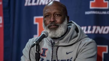 MADISON, WI - OCTOBER 20: Illinois Fighting Illini head coach Lovie Smith talks with the media after an college football game between the Illinois fighting Illini and the Wisconsin Badgers on October 20th, 2018 at the Camp Randall Stadium in Madison, WI. Wisconsin defeats Illinois 49-20. (Photo by Dan Sanger/Icon Sportswire via Getty Images)