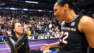 South Carolina basketball coach Dawn Staley with star player A'ja Wilson. Mandatory Credit: Christopher Hanewinckel-USA TODAY Sports