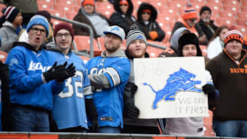 CLEVELAND, OH - DECEMBER 17: Detroit Lions fans are seen at the game Cleveland Browns and Baltimore Ravens at FirstEnergy Stadium on December 17, 2017 in Cleveland, Ohio. (Photo by Jason Miller/Getty Images)