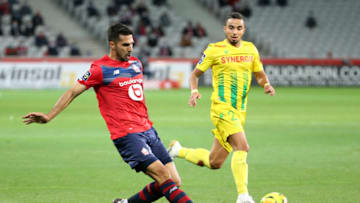 LILLE, FRANCE - SEPTEMBER 25: Mehmet Zeki Celik of Lille, Fabio Da Silva of FC Nantes during the Ligue 1 match between Lille OSC (LOSC) and FC Nantes at Stade Pierre Mauroy on September 25, 2020 in Villeneuve d'Ascq near Lille, France. (Photo by Jean Catuffe/Getty Images)