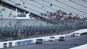LOUDON, NH - JULY 15: Todd Gilliland, driver of the #16 NAPA Auto Parts Toyota, leads the field during the NASCAR K&N Pro Series East United Site Services 70 at New Hampshire Motor Speedway on July 15, 2017 in Loudon, New Hampshire. (Photo by Adam Glanzman/Getty Images)