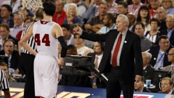 Apr 5, 2014; Arlington, TX, USA; Wisconsin Badgers head coach Bo Ryan calls to his team during the second half against the Kentucky Wildcats during the semifinals of the Final Four in the 2014 NCAA Mens Division I Championship tournament at AT&T Stadium. Mandatory Credit: Kevin Jairaj-USA TODAY Sports
