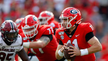ATHENS, GEORGIA - OCTOBER 12: Jake Fromm #11 of the Georgia Bulldogs rushes against the South Carolina Gamecocks in the second half at Sanford Stadium on October 12, 2019 in Athens, Georgia. (Photo by Kevin C. Cox/Getty Images)