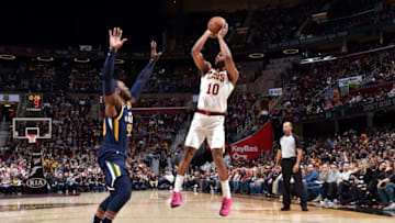 CLEVELAND, OH - JANUARY 4: Alec Burks #10 of the Cleveland Cavaliers shoots the ball against the Utah Jazz on January 4, 2019 at Quicken Loans Arena in Cleveland, Ohio. NOTE TO USER: User expressly acknowledges and agrees that, by downloading and/or using this Photograph, user is consenting to the terms and conditions of the Getty Images License Agreement. Mandatory Copyright Notice: Copyright 2019 NBAE (Photo by David Liam Kyle/NBAE via Getty Images)