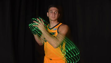 TARRYTOWN, NY - AUGUST 12: Grayson Allen #24 of the Utah Jazz poses for a portrait during the 2018 NBA Rookie Photo Shoot on August 12, 2018 at the Madison Square Garden Training Facility in Tarrytown, New York. Copyright 2018 NBAE (Photo by Brian Babineau/NBAE via Getty Images)
