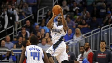 Oct 30, 2014; Orlando, FL, USA; Orlando Magic guard Ben Gordon (7) is fouled as the Washington Wizards beat the Magic 105-98 at Amway Center. Mandatory Credit: David Manning-USA TODAY Sports