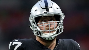 LONDON, ENGLAND - OCTOBER 14: Kolton Miller of Oakland Raiders looks on during the NFL International series match between Seattle Seahawks and Oakland Raiders at Wembley Stadium on October 14, 2018 in London, England. (Photo by James Chance/Getty Images)