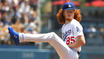 LOS ANGELES, CA - AUGUST 07: Dustin May #85 of the Los Angeles Dodgers pitches in the first inning of the game against the St. Louis Cardinals at Dodger Stadium on August 7, 2019 in Los Angeles, California. (Photo by Jayne Kamin-Oncea/Getty Images)