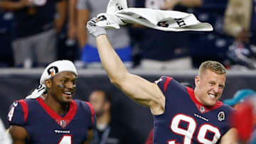 Houston Texans stars Watson and Watt (Photo by Bob Levey/Getty Images)
