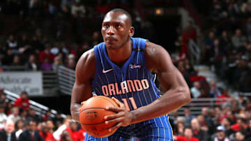 CHICAGO, IL - DECEMBER 20: Bismack Biyombo #11 of the Orlando Magic shoots the ball against the Chicago Bulls on December 20, 2017 at the United Center in Chicago, Illinois. NOTE TO USER: User expressly acknowledges and agrees that, by downloading and or using this Photograph, user is consenting to the terms and conditions of the Getty Images License Agreement. Mandatory Copyright Notice: Copyright 2017 NBAE (Photo by Gary Dineen/NBAE via Getty Images)