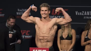 December 16, 2016; Sacramento, CA, USA; Sage Northcutt weighs in for his bout against Mickey Gall during weigh-ins for UFC Fight Night at Golden 1 Center. Mandatory Credit: Kyle Terada-USA TODAY Sports