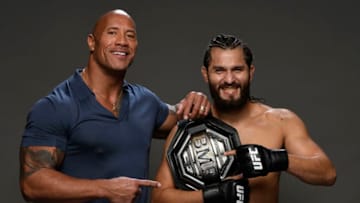 NEW YORK, NEW YORK - NOVEMBER 02: (R-L) Jorge Masvidal and Dwayne 'The Rock' Johnson pose for a portrait backstage during the UFC 244 event at Madison Square Garden on November 02, 2019 in New York City. (Photo by Mike Roach/Zuffa LLC via Getty Images)
