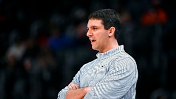 Mark Daigneault head coach of the Oklahoma City Thunder looks on against the Detroit Pistons at Little Caesars Arena on December 06, 2021 in Detroit, Michigan. NOTE TO USER: User expressly acknowledges and agrees that, by downloading and or using this photograph, User is consenting to the terms and conditions of the Getty Images License Agreement. (Photo by Nic Antaya/Getty Images)