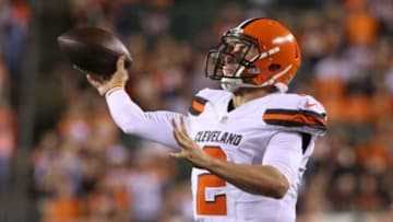 Nov 5, 2015; Cincinnati, OH, USA; Cleveland Browns quarterback Johnny Manziel (2) throws a pass in the second half against the Cincinnati Bengals at Paul Brown Stadium. The Bengals won 31-10. Mandatory Credit: Aaron Doster-USA TODAY Sports