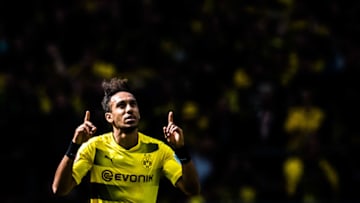 DORTMUND, GERMANY - MAY 20: Pierre-Emerick Aubameyang of Dortmund celebrates his teams second goal during the Bundesliga match between Borussia Dortmund and Werder Bremen at Signal Iduna Park on May 20, 2017 in Dortmund, Germany. (Photo by Lukas Schulze/Bundesliga/Bongarts/Getty Images)