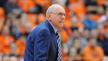 SYRACUSE, NY - JANUARY 13: Head coach Jim Boeheim of the Syracuse Orange reacts to a play against the Wake Forest Demon Deacons during the first half at the Carrier Dome on January 13, 2015 in Syracuse, New York. (Photo by Rich Barnes/Getty Images)