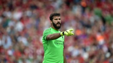 DUBLIN, IRELAND - AUGUST 04: Alisson Becker of Liverpool during the international friendly game between Liverpool and Napoli at Aviva Stadium on August 4, 2018 in Dublin, Ireland. (Photo by Charles McQuillan/Getty Images)