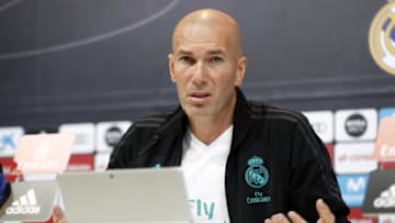 MADRID, SPAIN - JANUARY 17: Head coach Zinedine Zidane of Real Madrid attends a press conference at Valdebebas training ground on January 17, 2018 in Madrid, Spain. (Photo by Angel Martinez/Real Madrid via Getty Images)