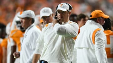 Tennessee Head Coach Josh Heupel during an SEC football game between Tennessee and Ole Miss at Neyland Stadium in Knoxville, Tenn. on Saturday, Oct. 16, 2021.Kns Tennessee Ole Miss Football