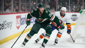Jonas Brodin and the Minnesota Wild beat the New York Islanders 5-2 on Nov. 7 in St. Paul. The Wild look to sweep a season series with the Islanders on Sunday night.(David Berding-USA TODAY Sports)