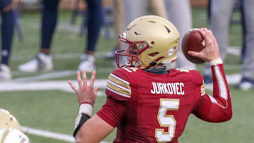 Boston College Eagles quarterback Phil Jurkovec (5). Mandatory Credit: Paul Rutherford-USA TODAY Sports
