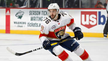 ST. PAUL, MN - DECEMBER 13: Anthony Greco #76 of the Florida Panthers follows the play during a game with the Minnesota Wild at Xcel Energy Center on December 13, 2018 in St. Paul, Minnesota.(Photo by Bruce Kluckhohn/NHLI via Getty Images)