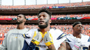 Oct 30, 2016; Denver, CO, USA; San Diego Chargers cornerback Brandon Flowers (24) before the game against the Denver Broncos at Sports Authority Field at Mile High. Mandatory Credit: Isaiah J. Downing-USA TODAY Sports