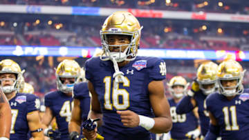 Jan 1, 2022; Glendale, Arizona, USA; Notre Dame Fighting Irish wide receiver Deion Colzie (16) against the Oklahoma State Cowboys in the 2022 Fiesta Bowl at State Farm Stadium. Mandatory Credit: Mark J. Rebilas-USA TODAY Sports