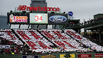 Oct 2, 2016; Boston, MA, USA; A message displaying Thanks Papi is displayed in the bleacher seats during the second inning in honor of Boston Red Sox designated hitter David Ortiz (34) (not pictured) in a game against the Toronto Blue Jays at Fenway Park. Mandatory Credit: Bob DeChiara-USA TODAY Sports