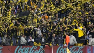 Sep 26, 2015; Columbus, OH, USA; Columbus Crew SC forward Kei Kamara (23) celebrates his goal if the first half of the game against the Montreal Impact at MAPFRE Stadium. Mandatory Credit: Trevor Ruszkowski-USA TODAY Sports