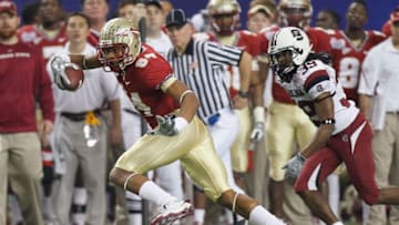 ATLANTA, GA - DECEMBER 31: Rodney Smith #84 of the Florida State Seminoles against the South Carolina Gamecocks during the 2010 Chick-fil-A Bowl at Georgia Dome on December 31, 2010 in Atlanta, Georgia. (Photo by Kevin C. Cox/Getty Images)
