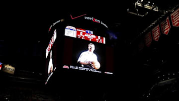 Oct 31, 2015; Washington, DC, USA; A tribute to late Minnesota Timberwolves and former Washington Wizards head coach Flip Saunders is shown on the scoreboard prior to the Wizards