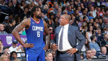 SACRAMENTO, CA - NOVEMBER 25: Head Coach Doc Rivers of the Los Angeles Clippers coaches DeAndre Jordan