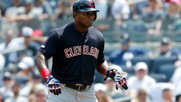 NEW YORK, NEW YORK - AUGUST 17: Yasiel Puig #66 of the Cleveland Indians in action against the New York Yankees at Yankee Stadium on August 17, 2019 in New York City. The Yankees defeated the Indians 6-5. (Photo by Jim McIsaac/Getty Images)