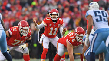 KANSAS CITY, MO - JANUARY 6: Quarterback Alex Smith #11 of the Kansas City Chiefs calls out instructions at the line during the first half of the game against the Tennessee Titans at Arrowhead Stadium on January 6, 2018 in Kansas City, Missouri. (Photo by Peter G. Aiken/Getty Images)